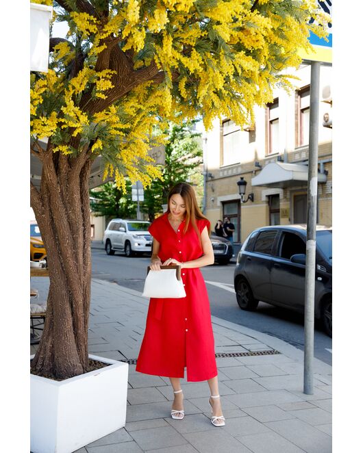 Платье красное изо льна от  