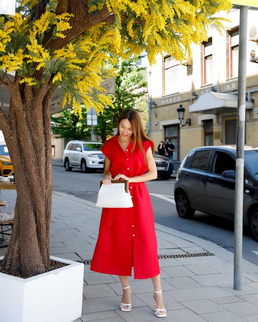 Платье красное изо льна от  