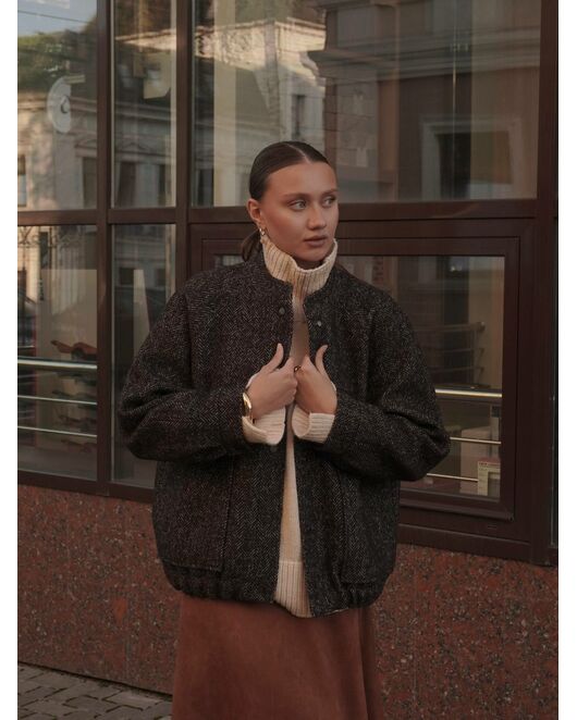 Бомбер ёлка из шерсти и мохера цвет шоколадный A102 Savona от Doroteya 