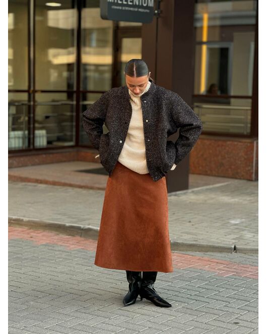 Бомбер ёлка из шерсти и мохера цвет шоколадный A102 Savona от Doroteya 