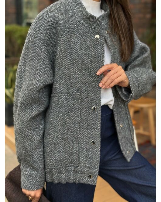 Бомбер из шерсти и мохера цвет серый-A102 от Doroteya 