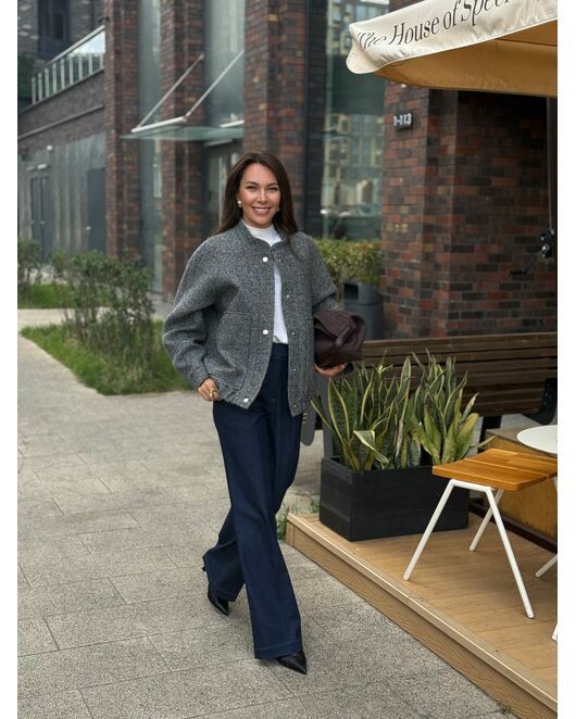 Бомбер из шерсти и мохера цвет серый-A102 от Doroteya 