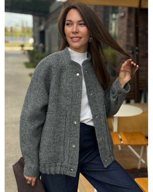 Бомбер из шерсти и мохера цвет серый-A102 от Doroteya 