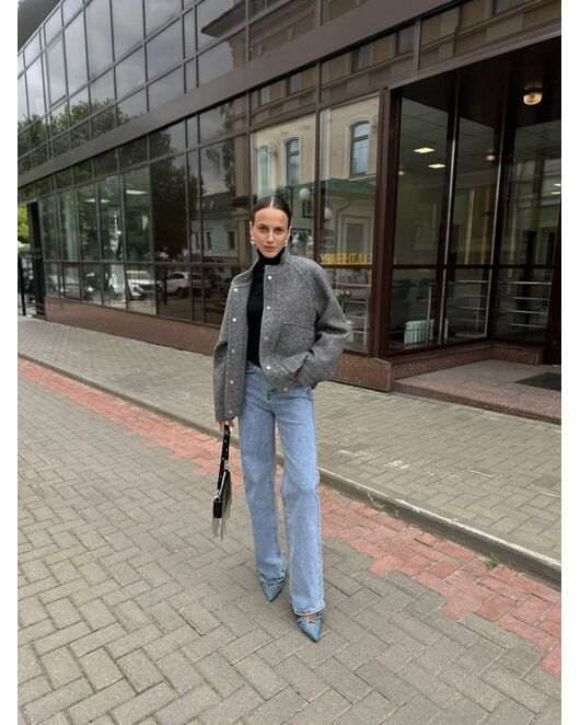 Бомбер из шерсти и мохера цвет серый-A102 от Doroteya 