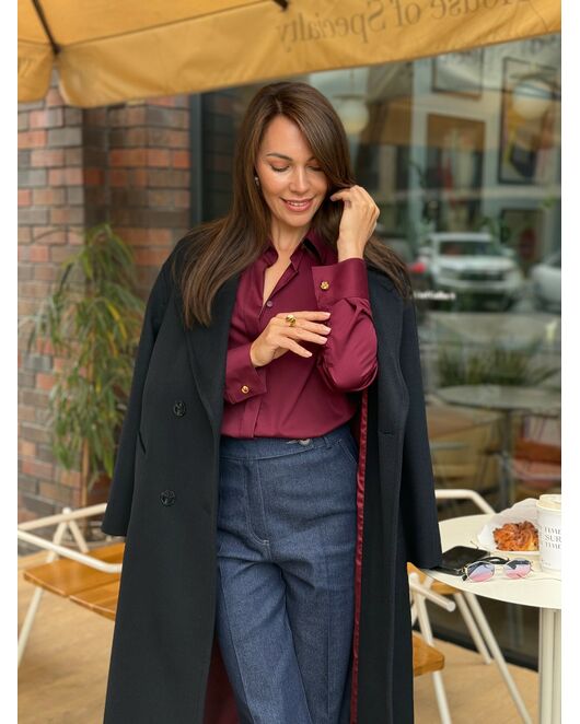 Пальто из шерсти Мериноса цвет Темно-синий-A087 от Doroteya  Пальто из шерсти Мериноса цвет Темно-синий-A087 от Doroteya