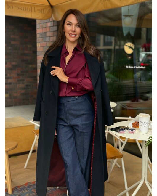 Пальто из шерсти Мериноса цвет Темно-синий-A087 от Doroteya  Пальто из шерсти Мериноса цвет Темно-синий-A087 от Doroteya