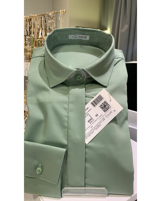 Рубашка из бамбука зеленая с универсальным манжетом - 8960 от byME 