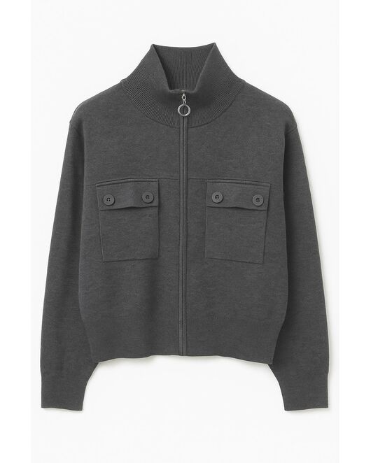 Джемпер серый на молнии с карманами из хлопка и акрила-MQ076 от byME 