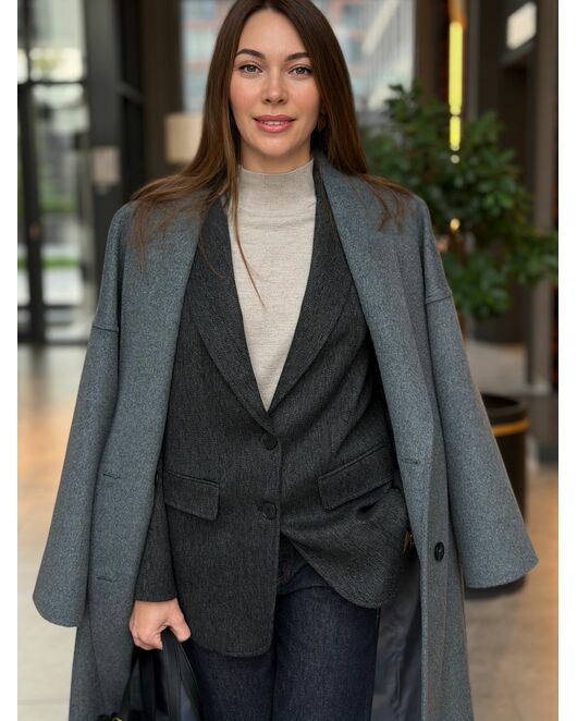 Жакет темно-серый в ёлочку с шерстью  LW-125021-gray от LW 