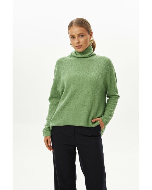 Джемпер из шерсти мериноса тонкой вязки  фактурный зеленый от byME 