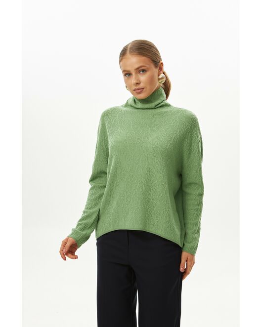 Джемпер из шерсти мериноса тонкой вязки  фактурный зеленый от byME 