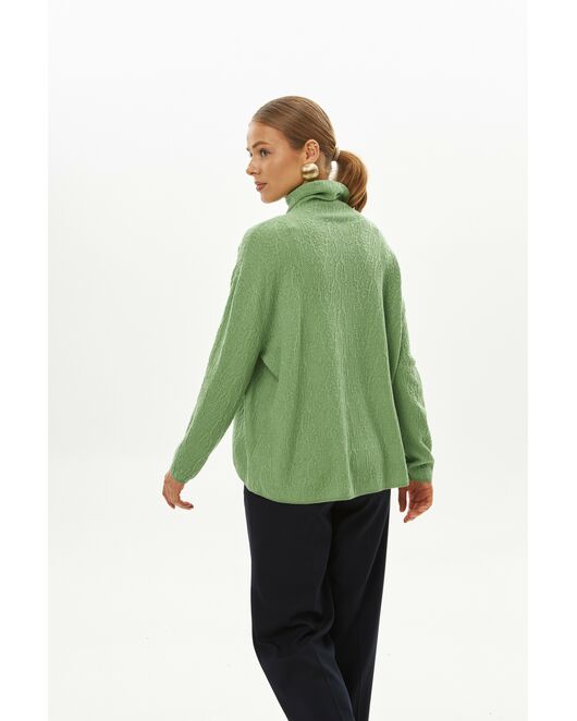 Джемпер из шерсти мериноса тонкой вязки  фактурный зеленый от byME 