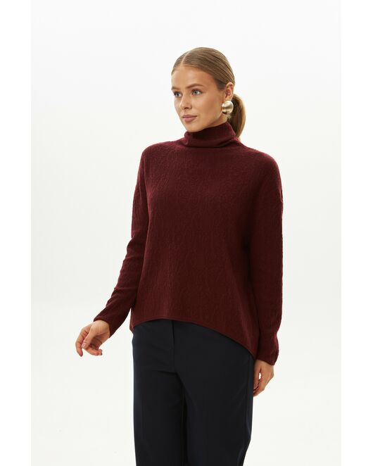 Джемпер из шерсти мериноса тонкой вязки  фактурный вишневый от byME 