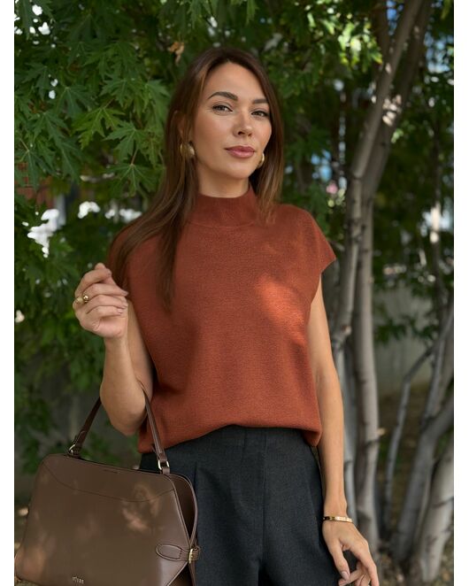 Топ из шерсти мериноса тонкой вязки и шелка Mulberry терракотовый от byME 