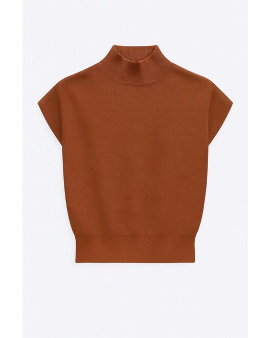 Топ из шерсти мериноса тонкой вязки и шелка Mulberry терракотовый от byME 