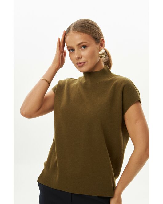 Топ из шерсти мериноса тонкой вязки и шелка Mulberry оливковый от byME 