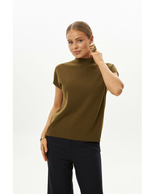 Топ из шерсти мериноса тонкой вязки и шелка Mulberry оливковый от byME 