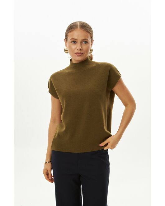 Топ из шерсти мериноса тонкой вязки и шелка Mulberry оливковый от byME 