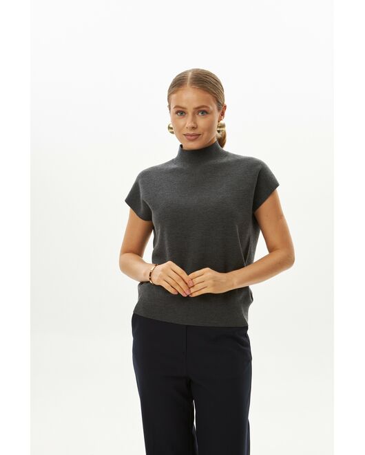 Топ из шерсти мериноса тонкой вязки и шелка Mulberry темно-серый от byME 