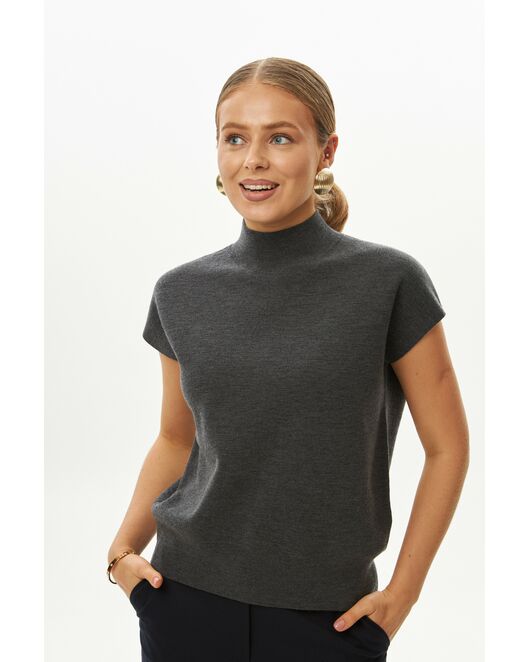Топ из шерсти мериноса тонкой вязки и шелка Mulberry темно-серый от byME 