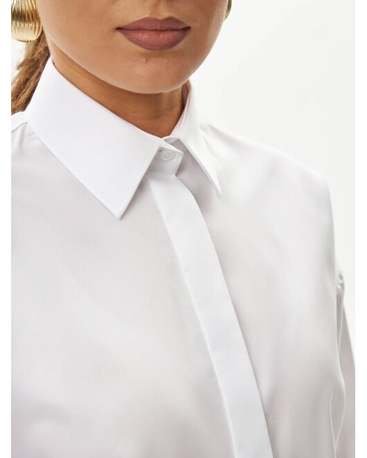 Женская рубашка хлопковая в белом цвете с фактурой мелкая   ёлочка в оверсайз силуэте -8990 от byME 