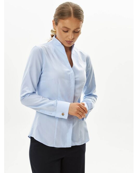 Женская рубашка из бамбука  голубая под запонки -9028 от  