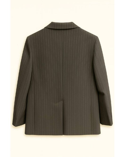 Жакет однобортный черный в тонкую полоску с добавлением шерсти-LWWN-125036 от  