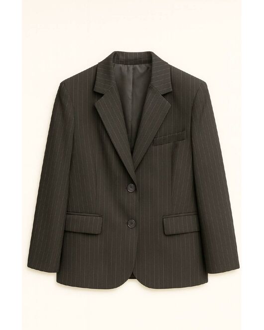 Жакет однобортный черный в тонкую полоску с добавлением шерсти-LWWN-125036 от  