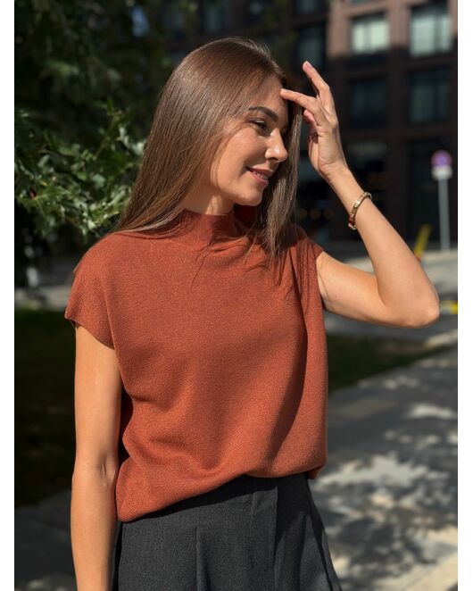 Топ из шерсти мериноса тонкой вязки и шелка Mulberry терракотовый от byME 