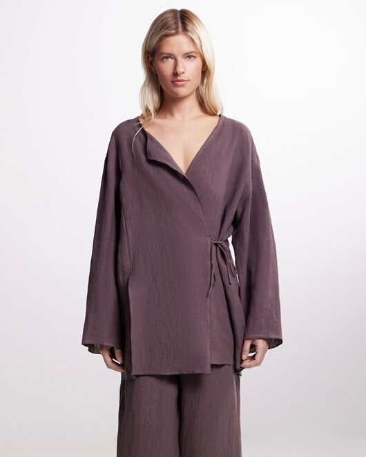 Рубашка  коричневая из льна-125028 от  