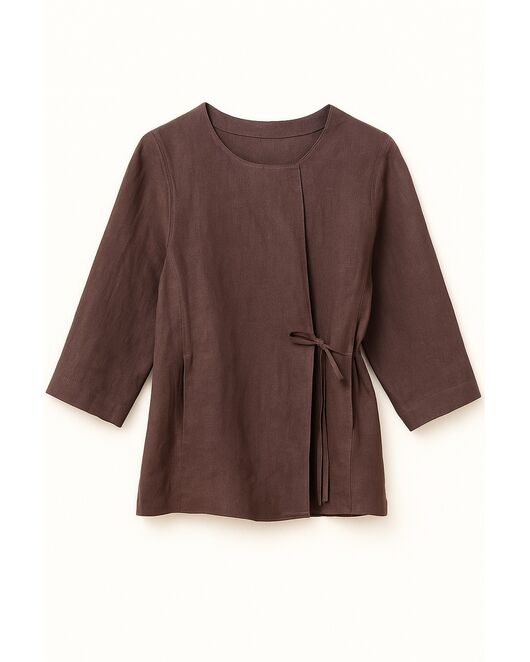 Рубашка  коричневая из льна-125028 от  