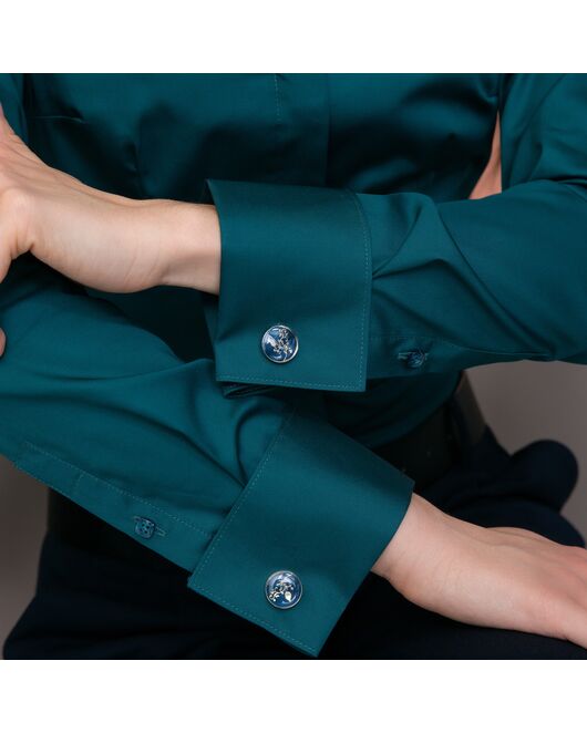 Женская рубашка под запонку изумрудная воротник стойка - 7896 от byME 