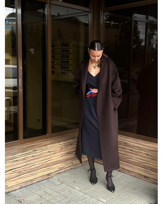 Пальто из шерсти мериноса шоколадное A093 от Doroteya  Пальто из шерсти мериноса шоколадное A093 от Doroteya