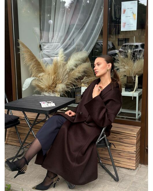 Пальто из шерсти мериноса шоколадное A093 от Doroteya  Пальто из шерсти мериноса шоколадное A093 от Doroteya