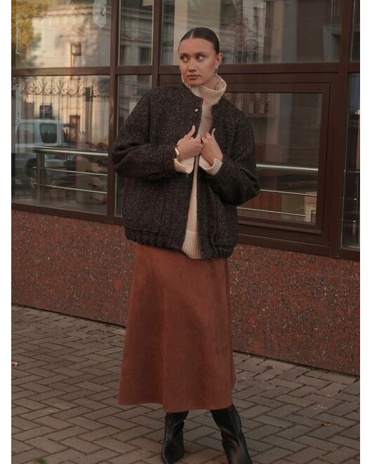 Бомбер ёлка из шерсти и мохера цвет шоколадный A102 Savona от Doroteya 