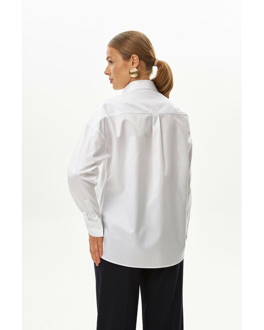 Женская рубашка хлопковая в белом цвете с фактурой мелкая   ёлочка в оверсайз силуэте -8990 от byME 