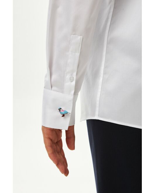 Женская рубашка хлопковая в белом цвете с фактурой мелкая   ёлочка в оверсайз силуэте -8990 от byME 