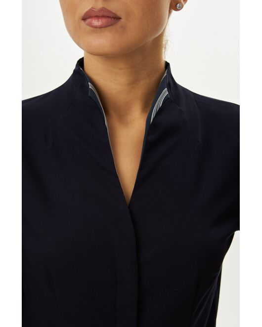 Рубашка темно-синяя воротник стойка под пуговицы с отделкой - 9058 от byME 