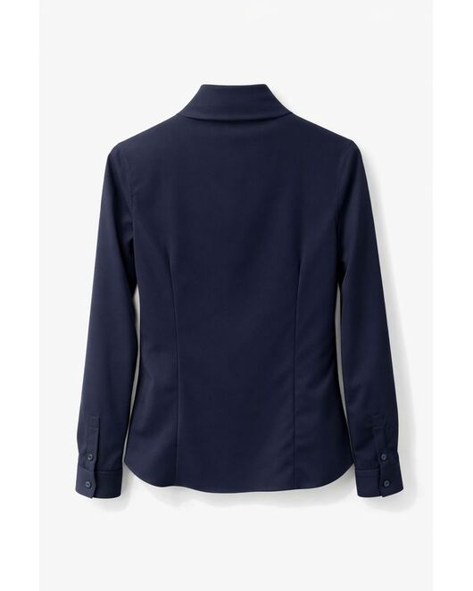 Рубашка темно-синяя воротник стойка под пуговицы с отделкой - 9058 от byME 
