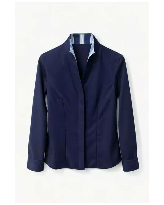 Рубашка темно-синяя воротник стойка под пуговицы с отделкой - 9058 от byME 