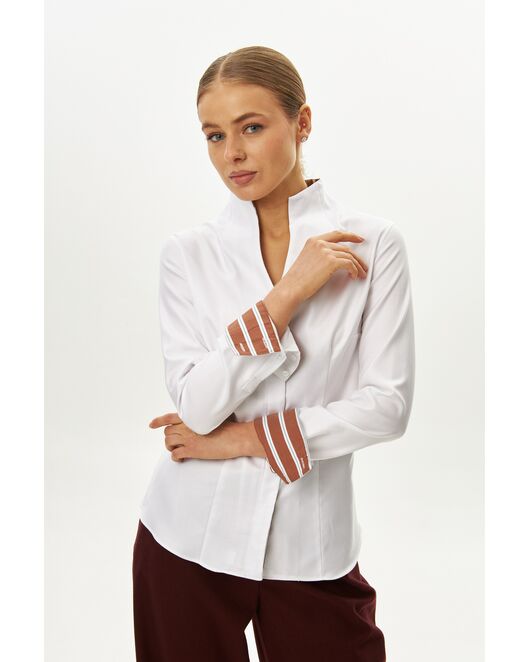 Рубашка белая воротник стойка под пуговицы с отделкой - 9059 от byME 