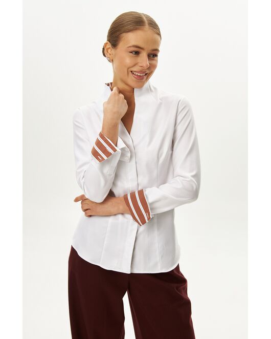 Рубашка белая воротник стойка под пуговицы с отделкой - 9059 от byME 