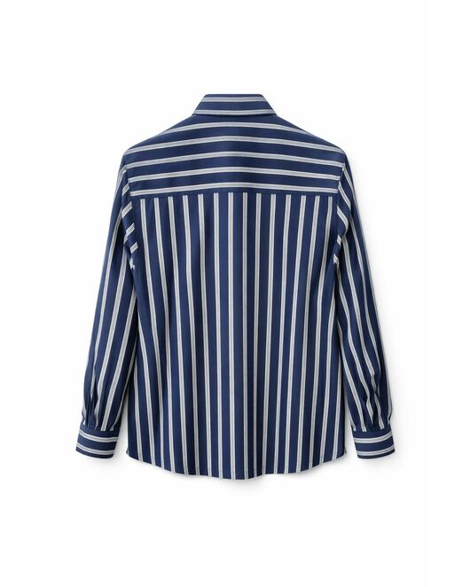 Рубашка хлопковая в полуприталенном силуэте синяя в полоску под пуговицы 9060 от  