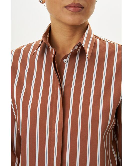 Женская рубашка коричневая с голубым полоска оверсайз из хлопка 9072 от byME 