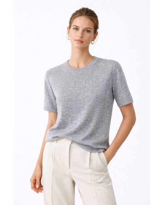 Джемпер серый с коротким рукавом из вискозы-ZJ965-gray от byME 