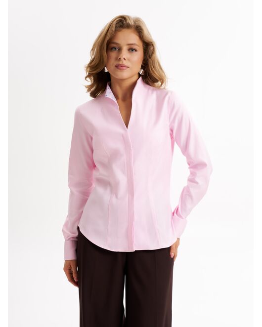 Рубашка розовая  воротник стойка под пуговицы с отделкой - 9006 от  