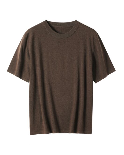 Джемпер коричневый с коротким рукавом из шерсти мериноса-JFB02 от byME 