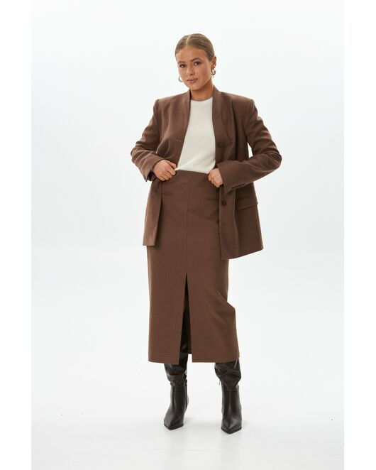 Юбка с разрезом спереди капучино с добавлением шерсти SK4-1005 от ByME 