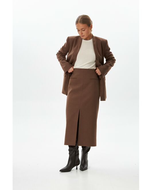 Юбка с разрезом спереди капучино с добавлением шерсти SK4-1005 от ByME 