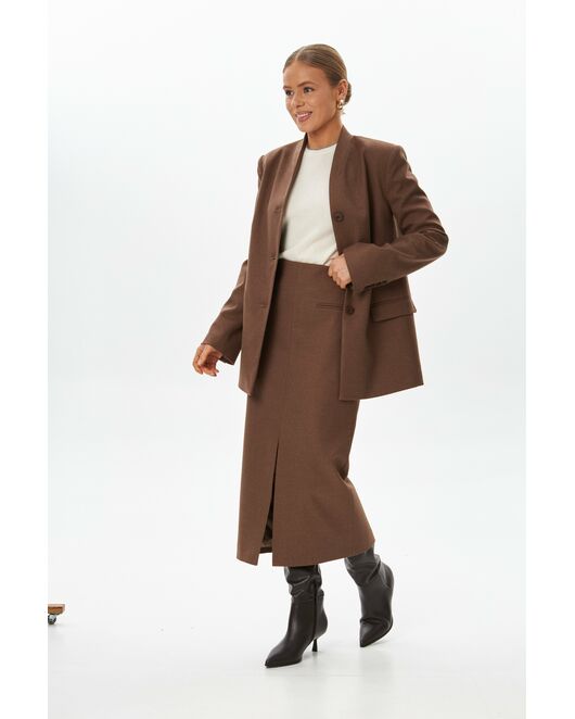 Юбка с разрезом спереди капучино с добавлением шерсти SK4-1005 от ByME 